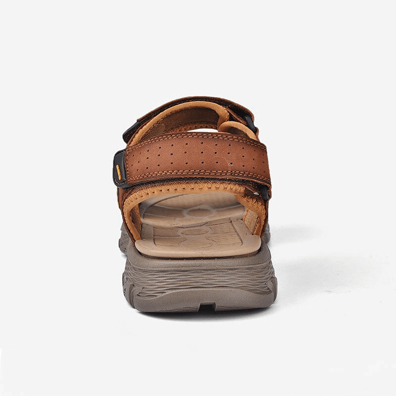Back view of casual genuine leather hiking sandals with soft EVA soles, perfect for trekking and outdoor adventures, model SF0777.